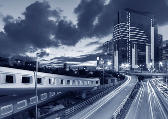 Traffic in downtown of Hong Kong city at night