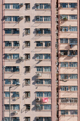 Exterior of old high rise residential building in Hong Kong city