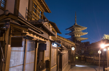 Night scene of old street in historical city Kyoto, Japan