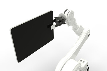 Digital generated image of robot and digital tablet