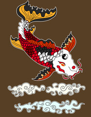Beautiful line art Koi carp tattoo design ,colorful koi fish and flower. Idea for tattoo and coloring books.