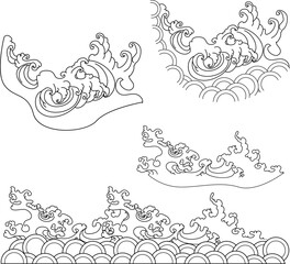 Chinese cloud vector for coloring book and printing on white background.Traditional Japanese cloud and wave for tattoo design idea.