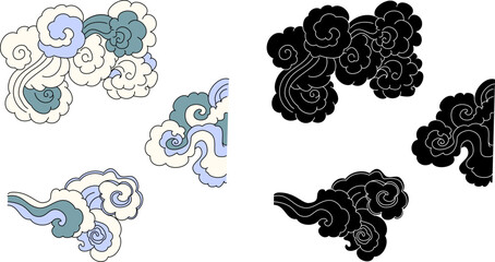 Chinese cloud vector for coloring book and printing on white background.Traditional Japanese cloud and wave for tattoo design idea.