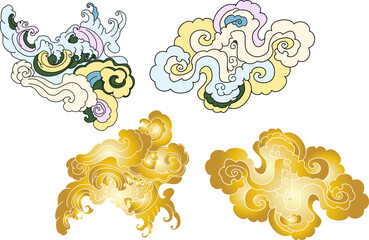 Fototapeta premium Chinese cloud vector for coloring book and printing on white background.Traditional Japanese cloud and wave for tattoo design idea.