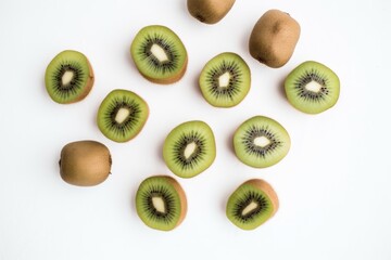 kiwi fruit on white background flat lay