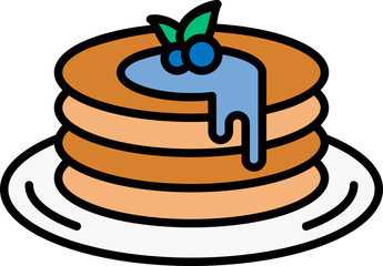 Pancake Icon, Line Filled Icon Style, Brunch Food Dessert Symbol Vector Stock.