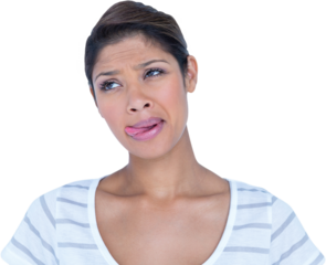 Beautiful woman licking lips while looking away