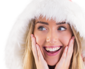 Pretty santa girl with hands on face