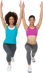 Full length of women doing power fitness exercise