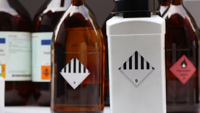 miscellaneous symbol on bottle chemical ,warning symbol, chemical in laboratory and industry 