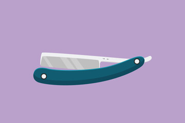 Cartoon flat style drawing shaving razor. Straight razor with handle and wet shave razor for men. Barbershop blade equipment logotype, template, label, icon, symbol. Graphic design vector illustration