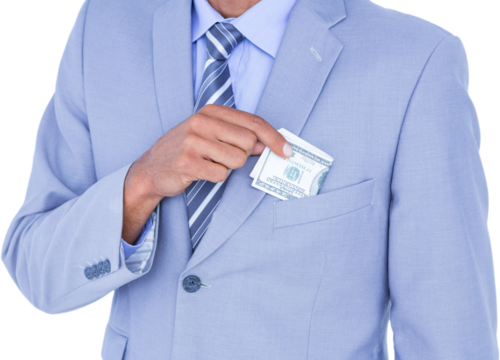 Businessman keeping banknote in pocket - Powered by Adobe