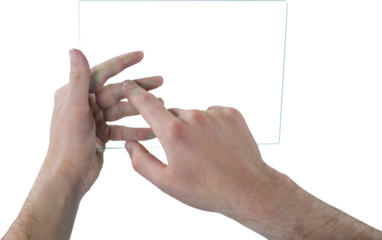Cropped hands of man using futuristic digital tablet