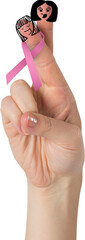 Cropped image of hand with pink breast cancer awareness ribbon