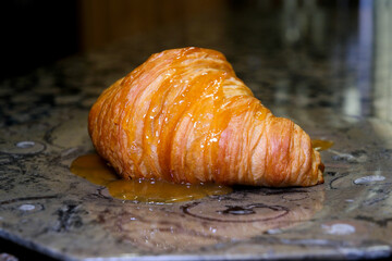 Croissants baking timelapse. One hand made croissants cooking. High quality 4k footage