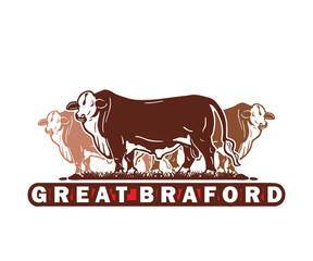 BRAFOR BREED CATTLE LOGO, silhouette of big bulls standing vector illustrations