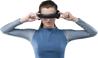 Beautiful woman wearing virtual reality simulator