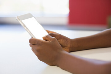 Human hand using digital tablet