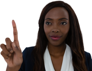 Confident businesswoman touching imaginary screen