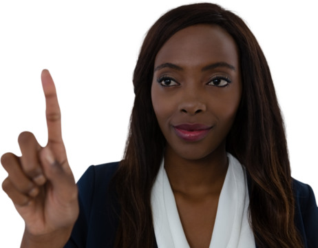 Confident businesswoman touching imaginary screen