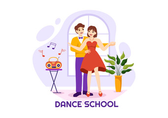 Dance School Illustration of People Dancing or Choreography with Music Equipment in Studio in Flat Cartoon Hand Drawn Landing Page Templates