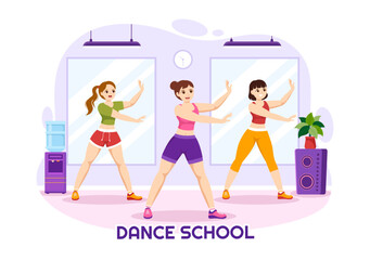 Dance School Illustration of People Dancing or Choreography with Music Equipment in Studio in Flat Cartoon Hand Drawn Landing Page Templates