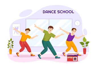 Dance School Illustration of People Dancing or Choreography with Music Equipment in Studio in Flat Cartoon Hand Drawn Landing Page Templates