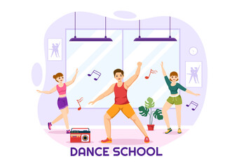 Dance School Illustration of People Dancing or Choreography with Music Equipment in Studio in Flat Cartoon Hand Drawn Landing Page Templates