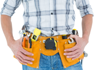 Cropped image of technician with tool belt around waist