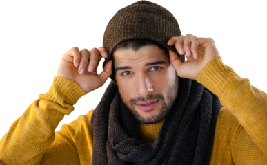 Man posing against black background