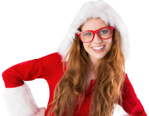 Festive redhead smiling at camera