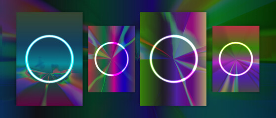 Circle futuristic 80s cover design native retro vibrant abstract neon cyberpunk collection vector background