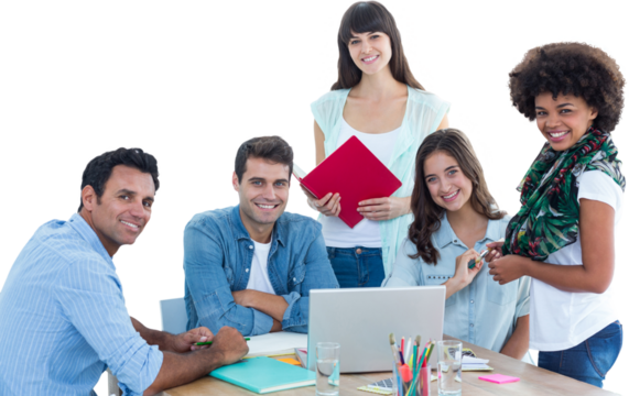 Smiling casual colleagues in a meeting