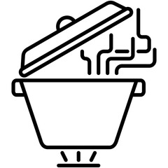 Boil Pot Icon, Line Icon Style, Hot Saucepan Symbol Vector Stock.