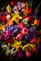 Colorful pink, yellow, violet flower bouquet 