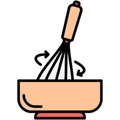 Hand Whisk Icon, Line Filled Icon Style, Bake Mixer Bowl Symbol Vector Stock.
