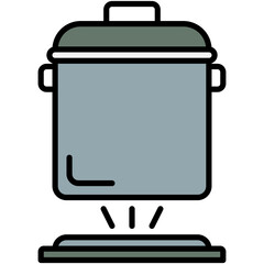 Boil Pot Icon, Line Filled Icon Style, Hot Saucepan Symbol Vector Stock.