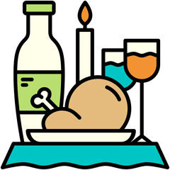 Dinner Party Icon, Line Filled Icon Style, Candlelight Event Symbol Vector Stock.
