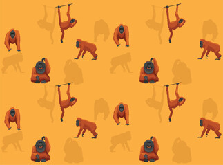 Animal Primate Ape Monkey Orangutan Cartoon Poses Seamless Wallpaper Background © bullet_chained