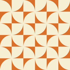 Retro geometric aesthetic seamless pattern. Modern floral vector background with abstract simple shapes. Orange and beige colors