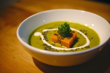spinach cream soup with bread created using AI Generative Technology