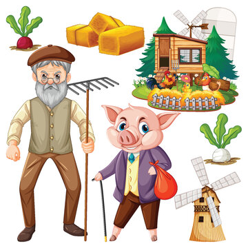 Farm Objects and Elements Vector Set
