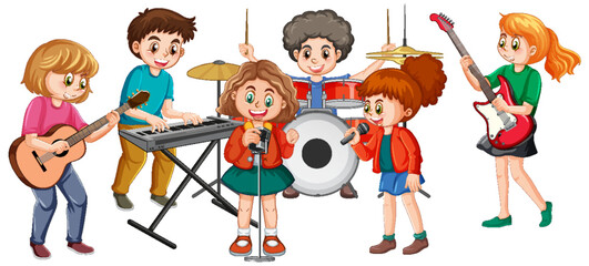 Happy kids playing musical instruments