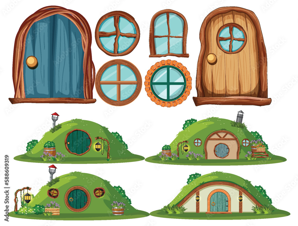 Canvas Prints set of hobbit house with seperate door and window