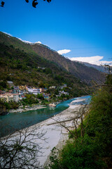 Karnaprayag Chamoli Uttarakhand - The Junction of Alaknanda and Pindari Rivers, march 2023. 