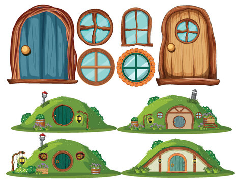 Set of hobbit house with seperate door and window