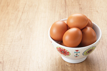 Raw organic farm eggs. Food ingredient
