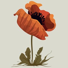 One red poppy flower created with Generative AI technology