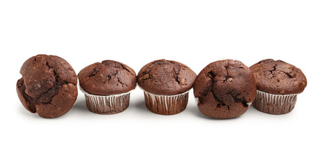 Tasty chocolate cupcakes isolated on white background