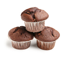 Tasty chocolate cupcakes isolated on white background